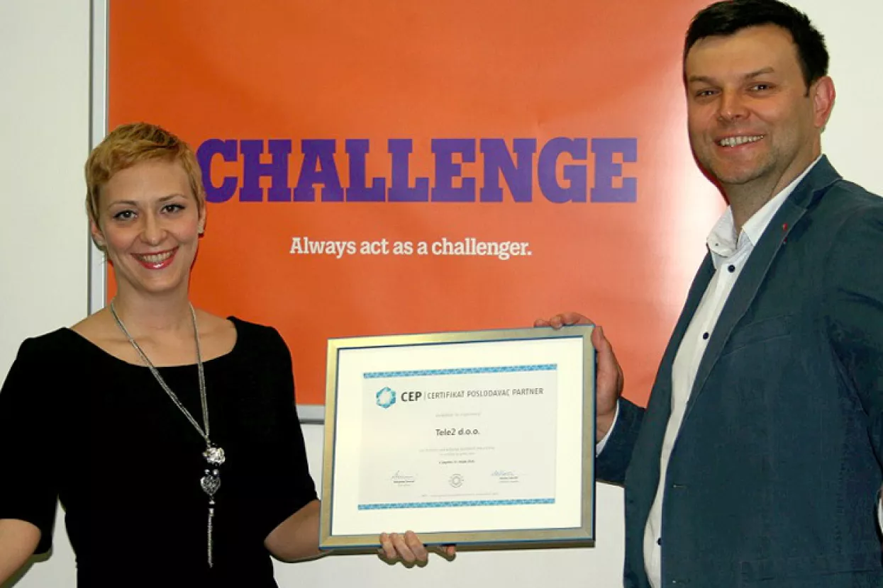 &Scaron;esti put zaredom tvrtki Tele2 dodijeljen certifikat Poslodavac Partner