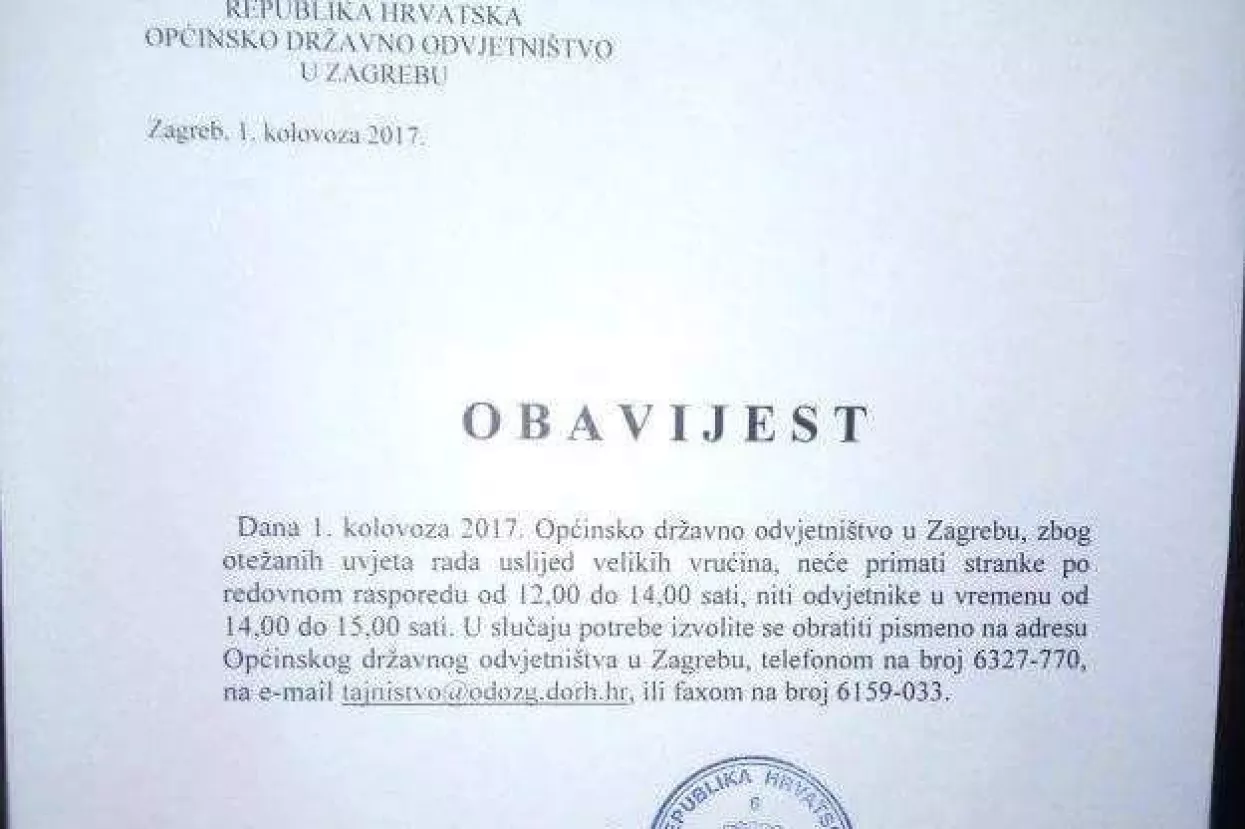 ODO Zagreb odlučio da je 1. kolovoz 'prevruć za primanje stranaka'