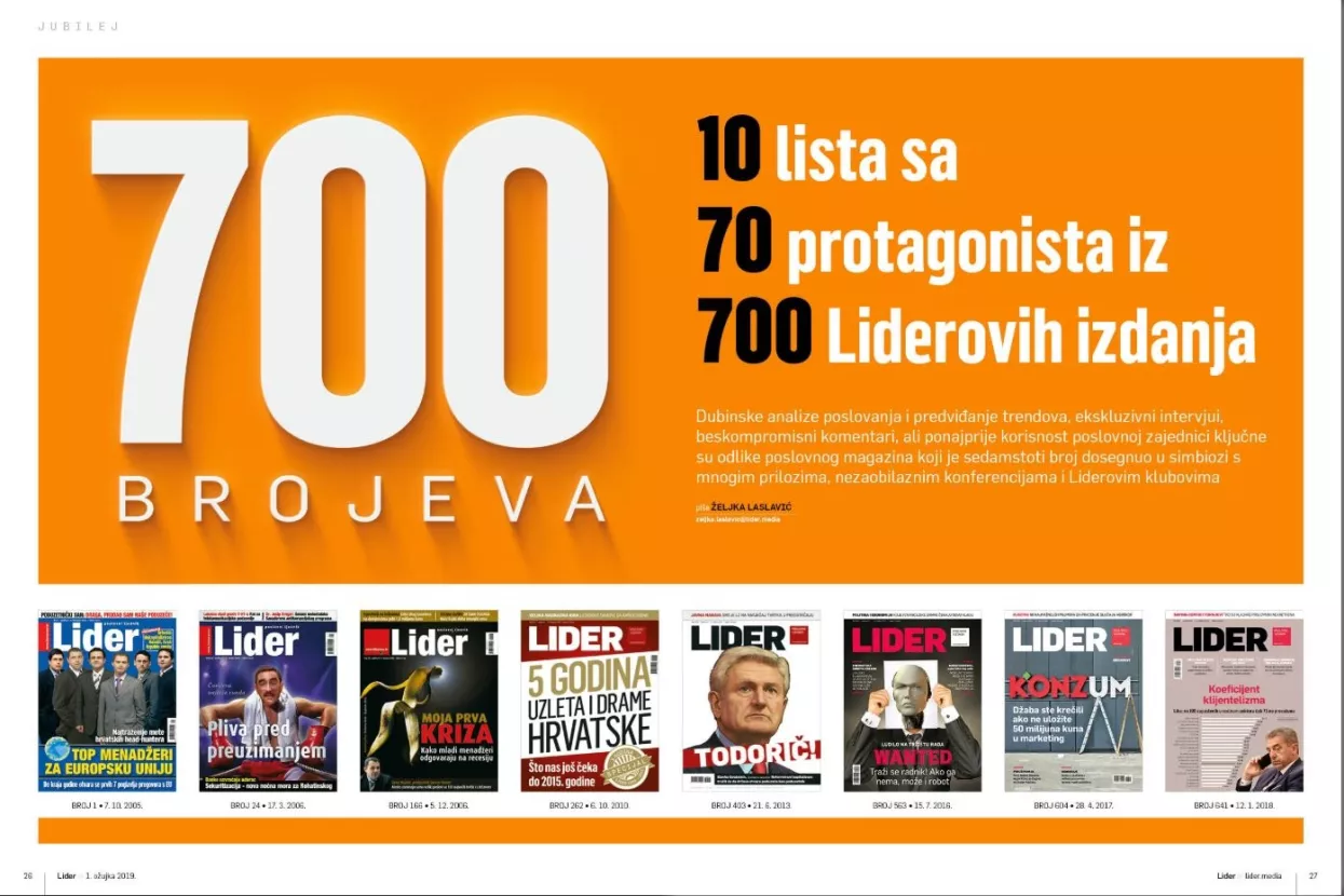 U 700. broju tiskanog Lidera donosimo 10 jedinstvenih rang-lista s po 70 protagonista