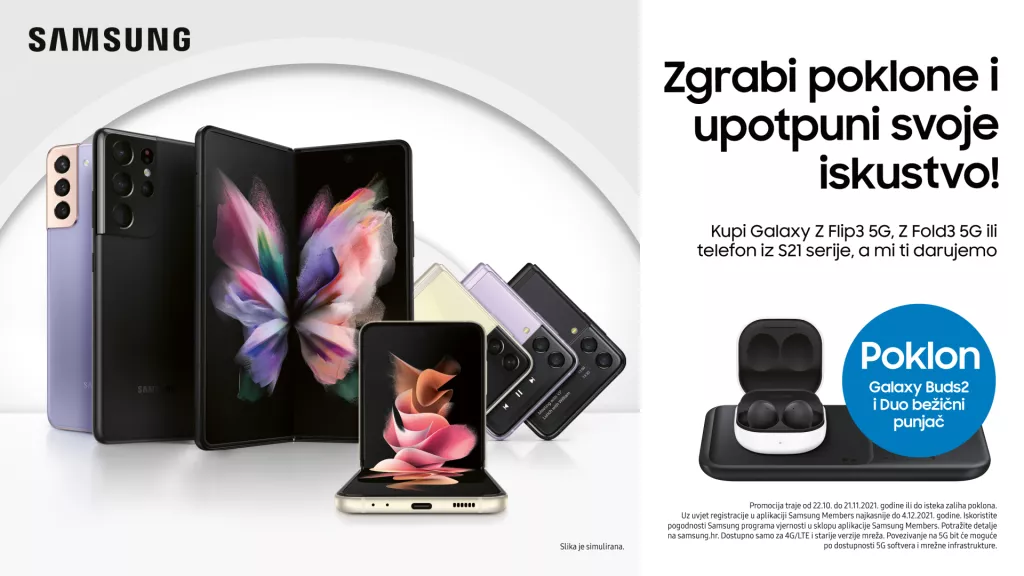 Uz kupnju pametnih telefona iz nove Samsung Galaxy Z i S21 serije na poklon dobivate Galaxy Buds2 i duo bežični punjač