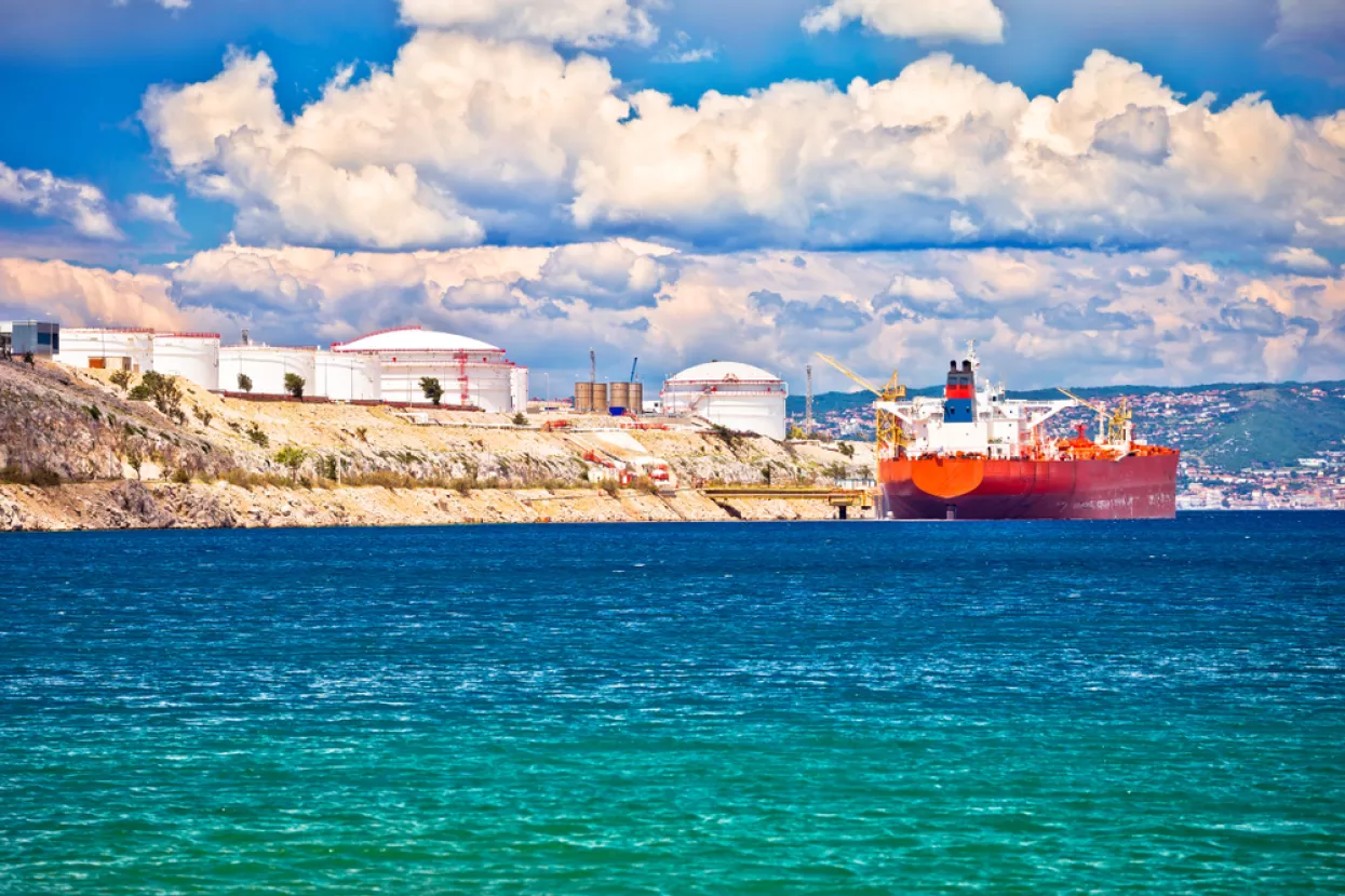 LNG terminal on Krk island view, energy port in Croatia