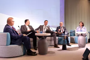 14. susret gradonačelnika i poduzetnika. Panel E-mobilnost u javnom gradskom prometu: Goran Litvan, Miroslav Pavi&scaron;a, Neven Bosilj, Sa&scaron;a Bart i Terezija Gelo
