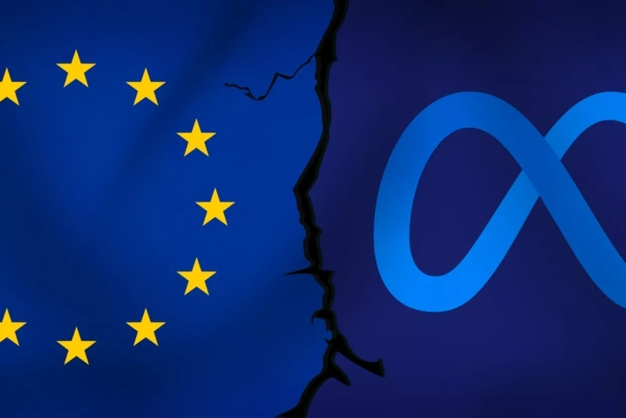 2.9.2022, United States. Social Media Giant Vs Europe Union Clash Over Data Policy Editorial Background. Abstract technology concept backdrop
