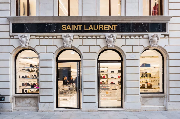 VENICE, ITALY - SEPTEMBER 24, 2019 SAINT LAURENT Store in Venice. Fashion and shopping street (Calle Larga XXII Marzo).