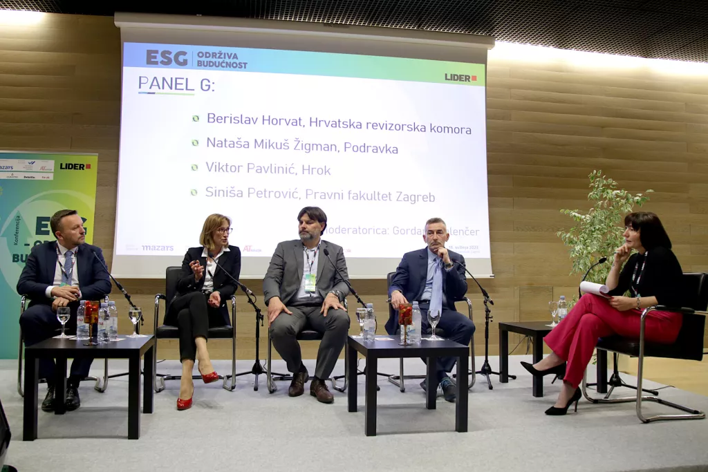 ESG - Održiva budućnost. Panel E: Berislav Horvat, Nata&scaron;a Miku&scaron; Žigman, Viktor Pavlinić, Sini&scaron;a Petrović i Gordana Gelenčer