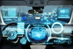 Cockpit of futuristic autonomous car.