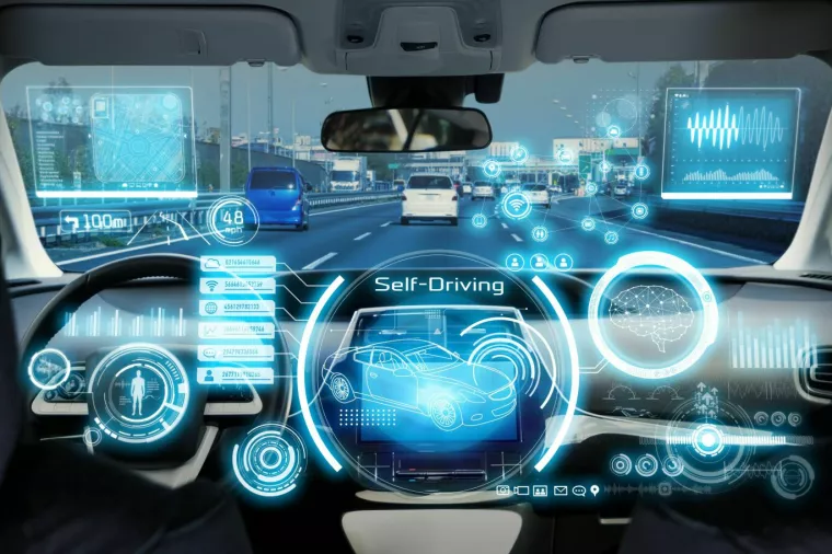 Cockpit of futuristic autonomous car.
