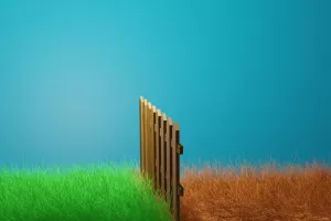 The grass is always greener on the other side. 3d rendering illustration