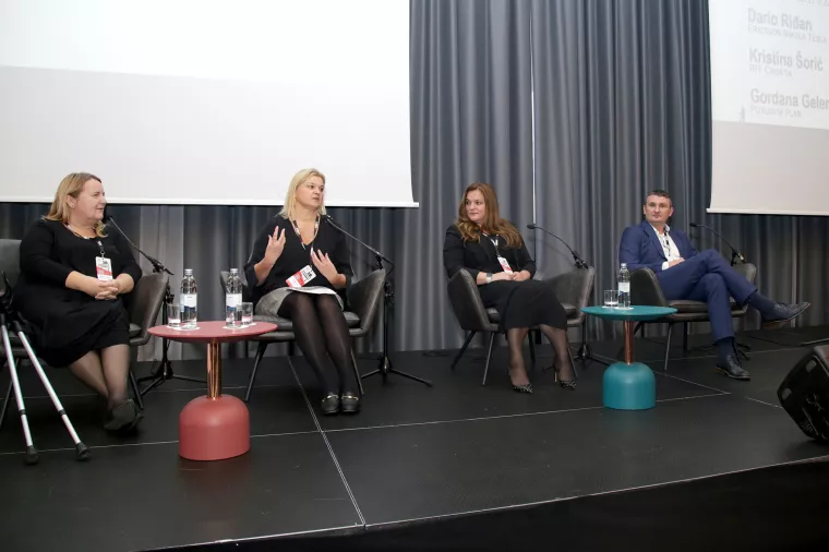Konferencija o nabavi 2023. Okrugli stol: Ljudi - tehnologije - održivost. Blaženka Knežević, Kristina &Scaron;orić, Ivana Cvetko Iliev, Dario Riđan 