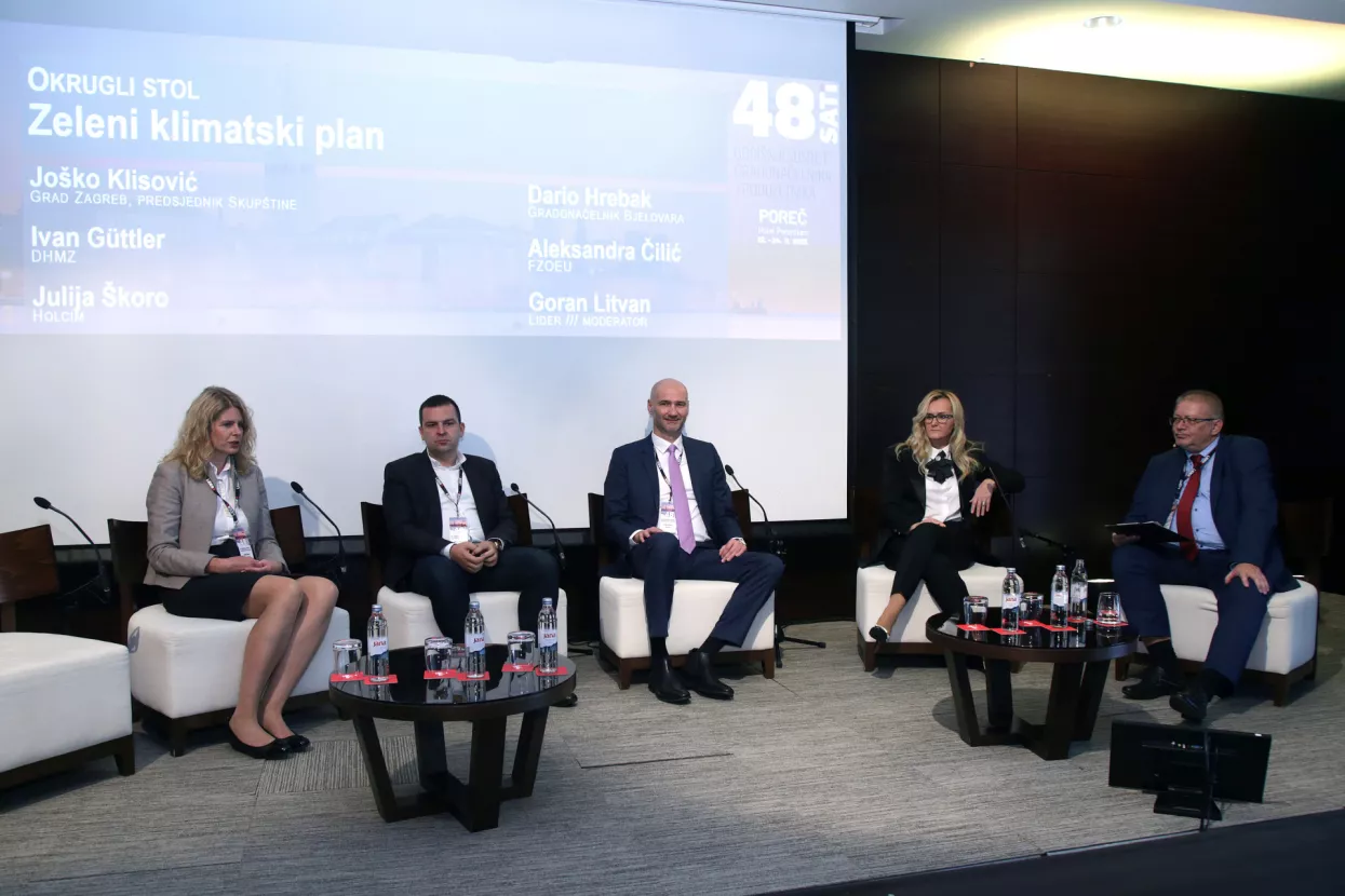 15. godi&scaron;nji susret gradonačelnika i poduzetnika 48 sati 2023. Okrugli stol: Zeleni klimatski plan. Julija &Scaron;koro, Dario Hrebak, Jo&scaron;ko Klisović, Lidija To&scaron;ić i Goran Litvan