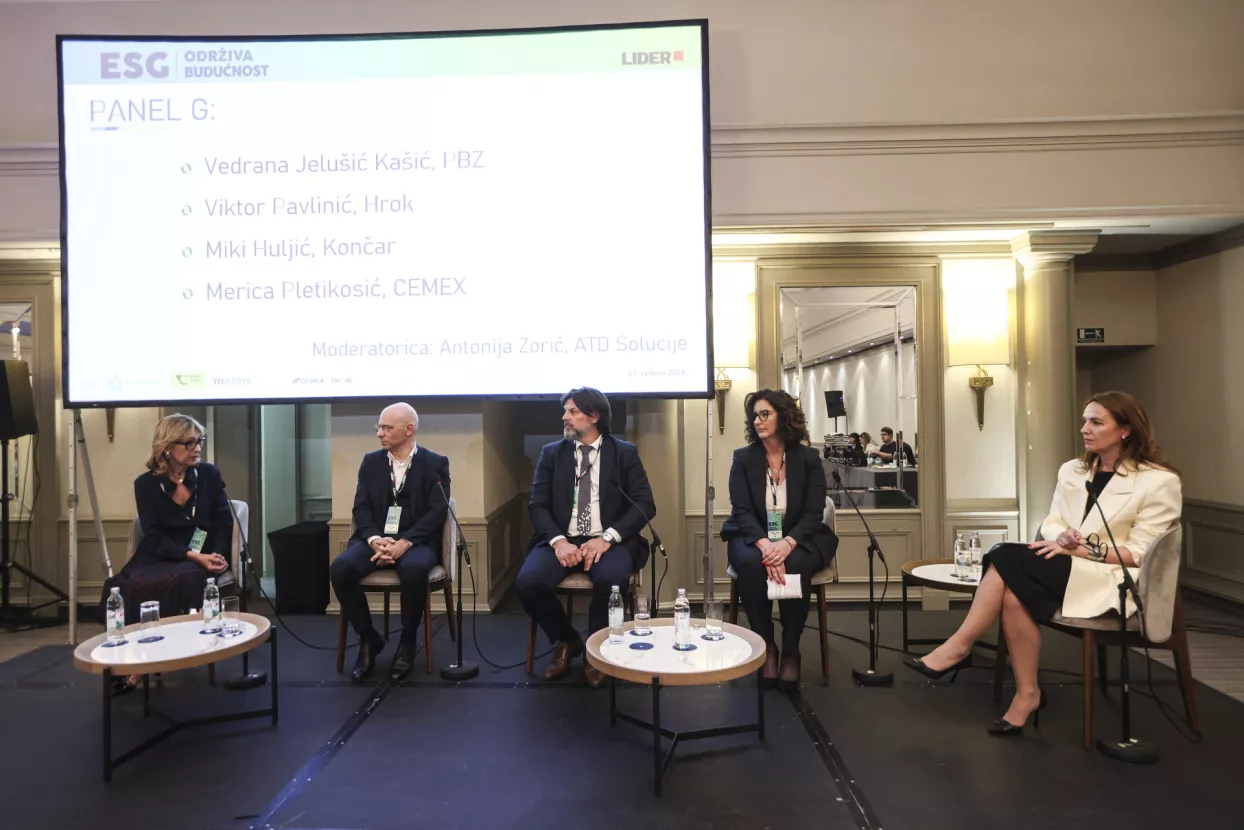 Konferencija ESG- Održiva budućnost. Panel G: Marica Pletikosić, Miki Huljić, Viktor Pavlinić, Vedrana Jelu&scaron;ić Ka&scaron;ić Antonija Zorić