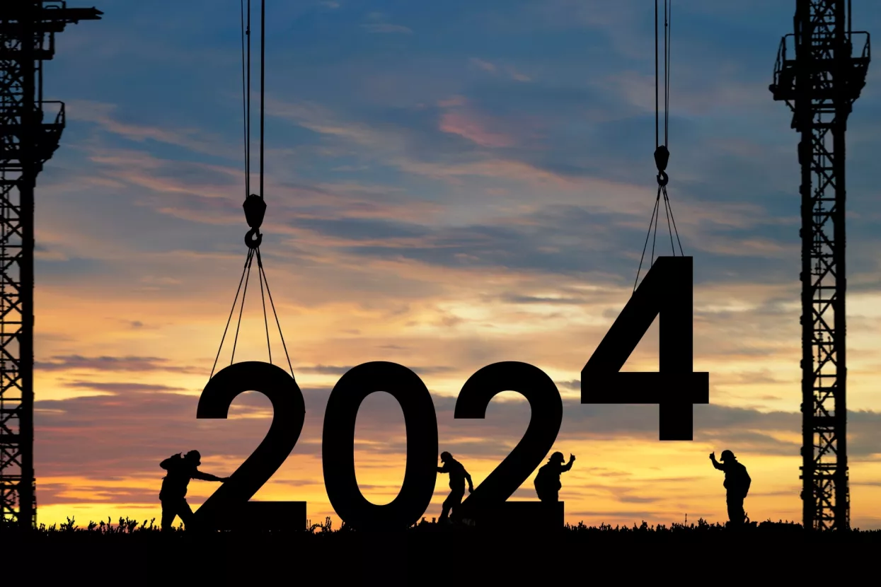 Retrospektiva- Silhouette of staff as a team to prepare to welcome the 2024,Happy New Year 2024,Construction 2024 concept