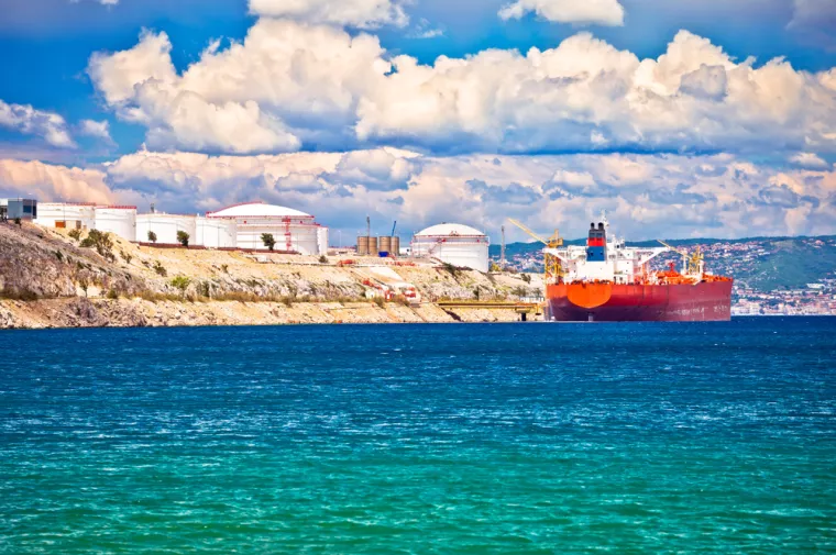 LNG terminal on Krk island view, energy port in Croatia