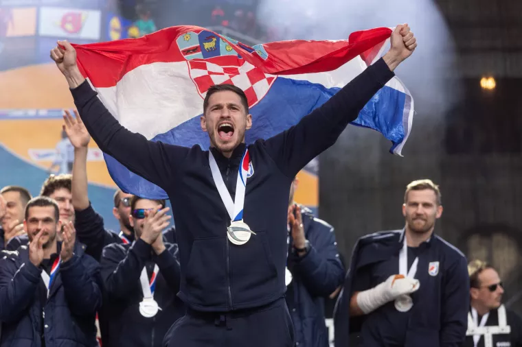 Doček Hrvatske rukometne reprezentacije na Trgu bana Jelačića nakon osvojene srebrne medalje na Svjetskom prvenstvu.