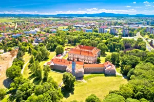 Cakovec old town in green park aerial view, Medjimurje region of Croatia