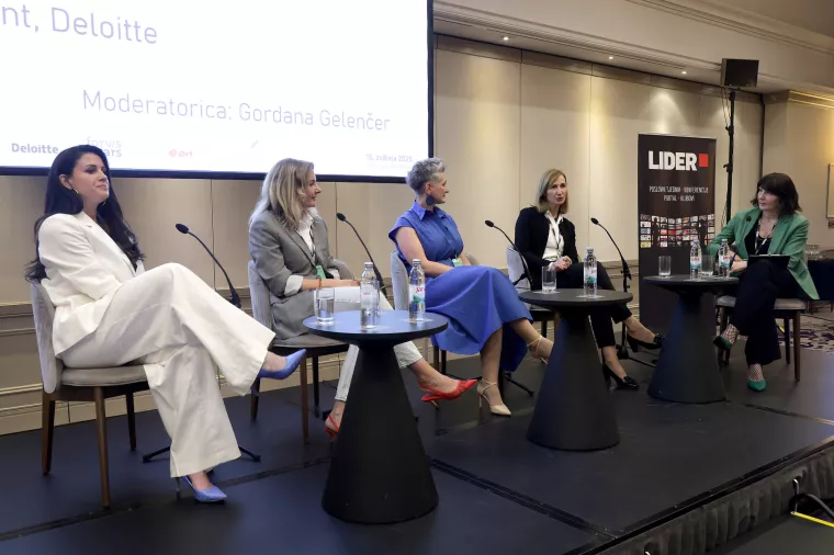 Konferencija ESG 2025. Panel "Izrada izvje&scaron;ća - iskustva iz prakse" Tihana Bažant, Nikolina Kolarić, Kristina Mumić, Nata&scaron;a Miku&scaron; Žigman i Gordana Gelenčer