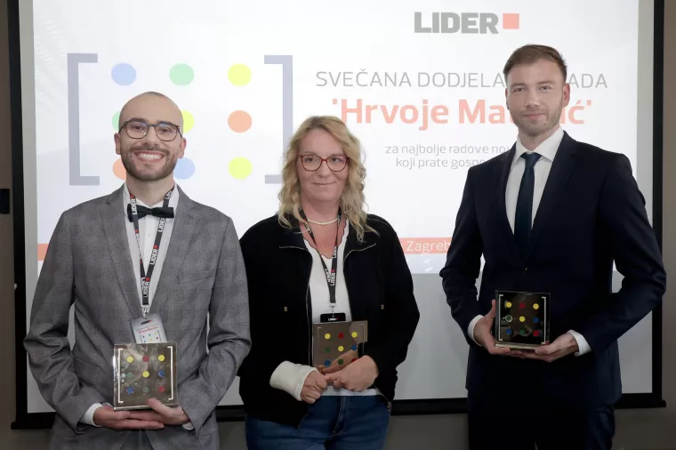 Dodjela nagrade Hrvoje Mateljić 2024. Domagoj Paljizović, Ksenija Pu&scaron;karić i Marko &Scaron;iklić