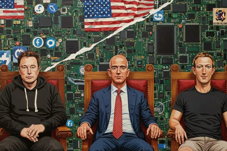 tehnofeudalizam, tech bros, Elon Musk, Jeff Bezos, Mark Zuckerberg, tehnolo&scaron;ki divovi, big tech, SAD, čipovi