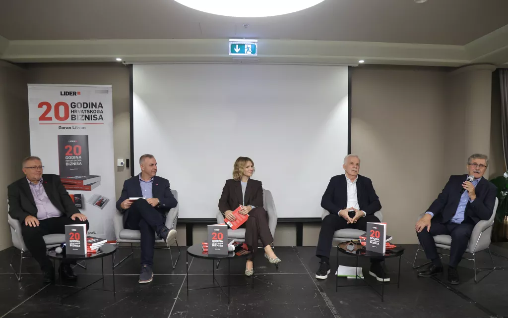Promocija knjige 20 godina hrvatskoga biznisa: Goran Litvan, Hrvoje Balen, Manuela &Scaron;ola, Mladen Vedri&scaron; i Miodrag &Scaron;ajatović