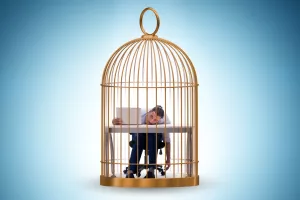 Businessman caught in the cage