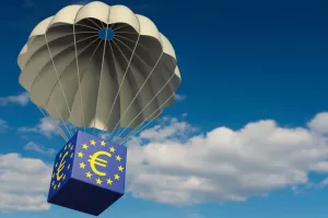 euro, padobran, leti, kocka