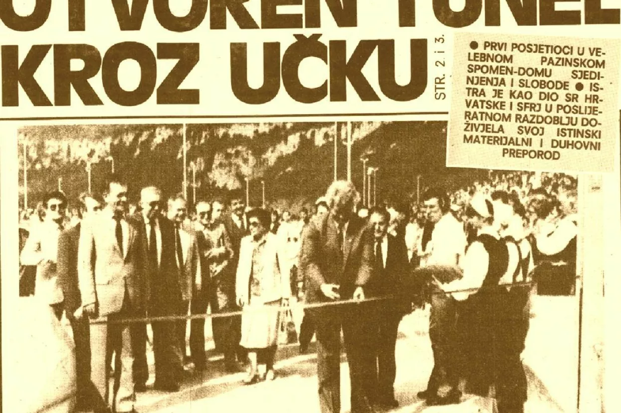 Otvaranje tunela Učka 27. rujna 1981. (faksimil s naslovnice Večernjeg lista)